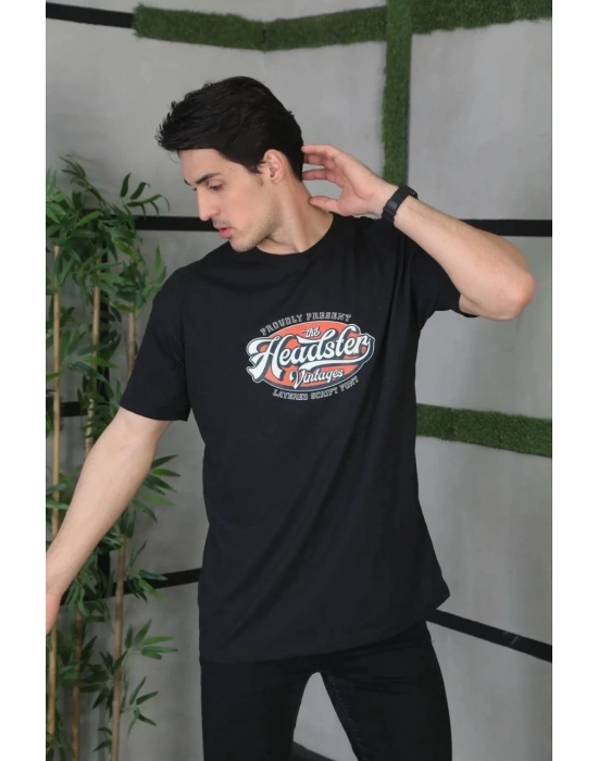 ERKEK Baskılı Oversize T-Shirt - Siyah
