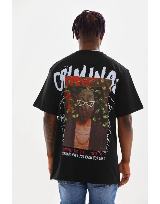 ERKEK Baskılı Oversize T-Shirt - Siyah