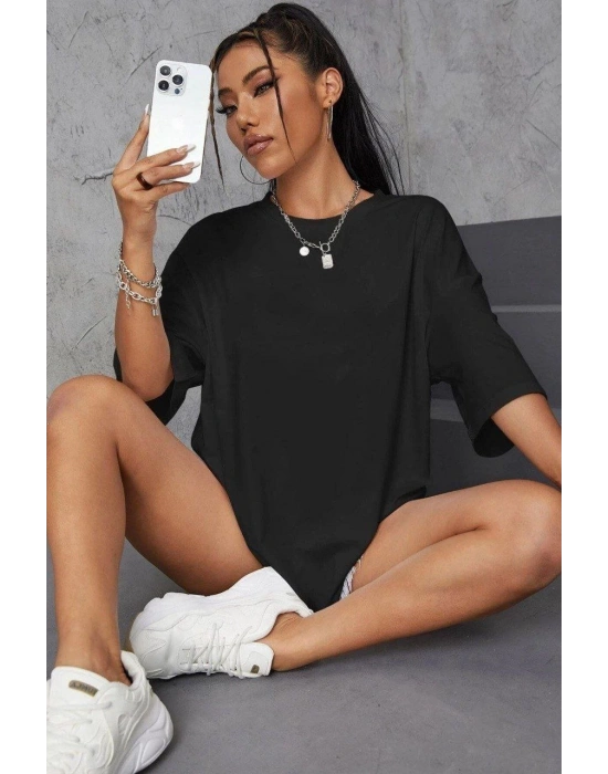 Kadın Baskılı Oversize T-Shirt - Siyah