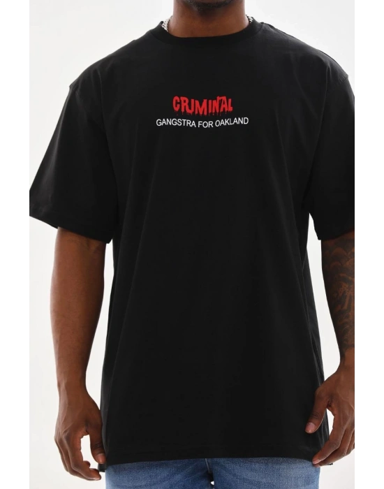 ERKEK Baskılı Oversize T-Shirt - Siyah