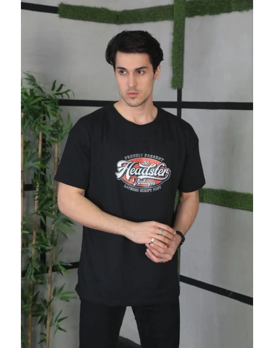 ERKEK Baskılı Oversize T-Shirt - Siyah