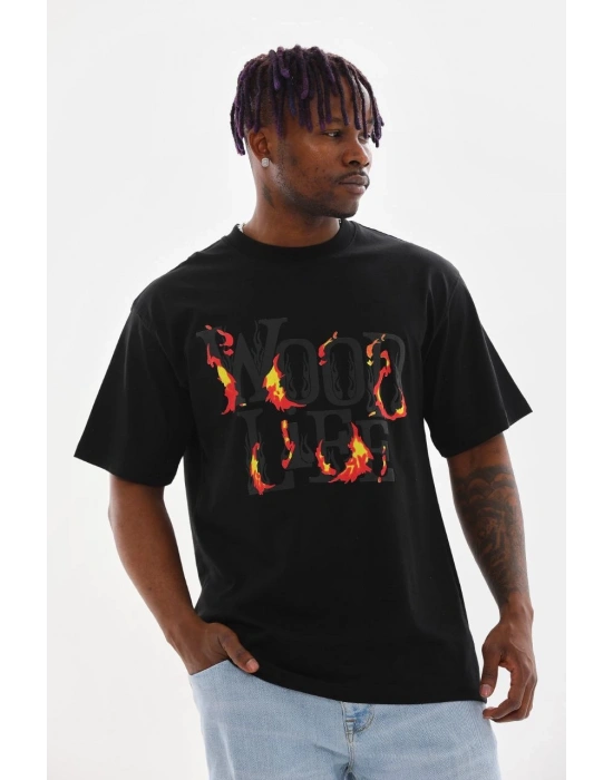 ERKEK Baskılı Oversize T-Shirt - Siyah