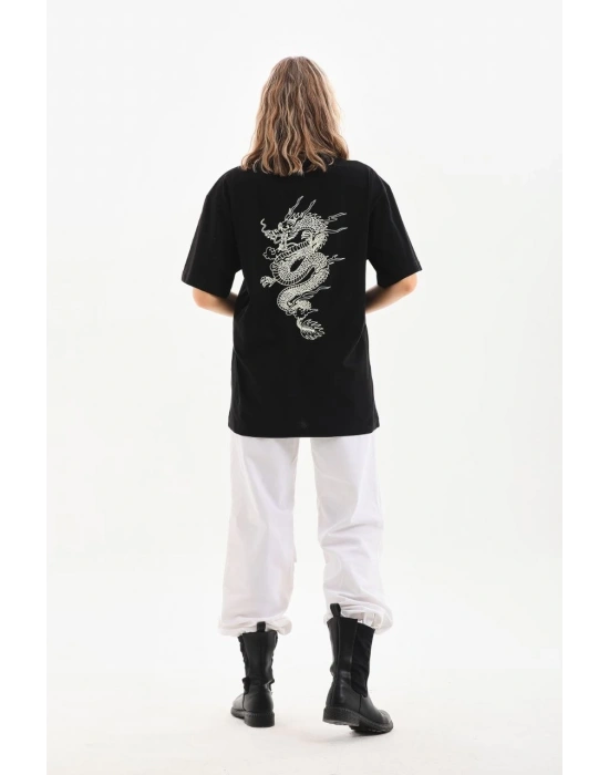 Kadın Baskılı Oversize T-Shirt - Siyah