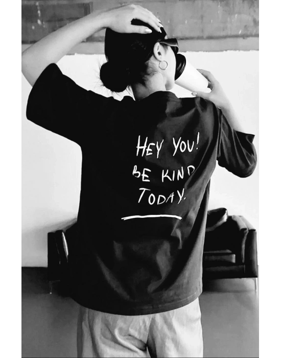 Kadın Baskılı Oversize T-Shirt - Siyah