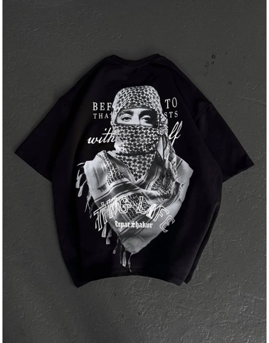 Kadın Baskılı Oversize T-Shirt - Siyah