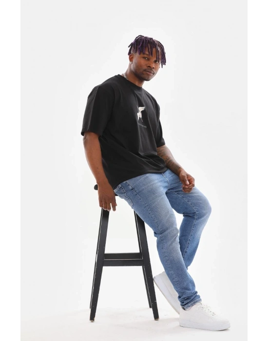 ERKEK Baskılı Oversize T-Shirt - Siyah