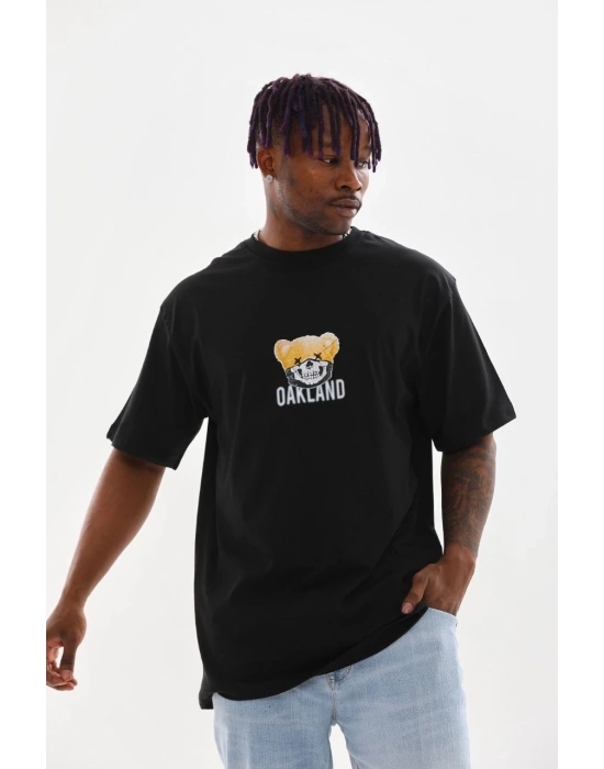 ERKEK Baskılı Oversize T-Shirt - Siyah