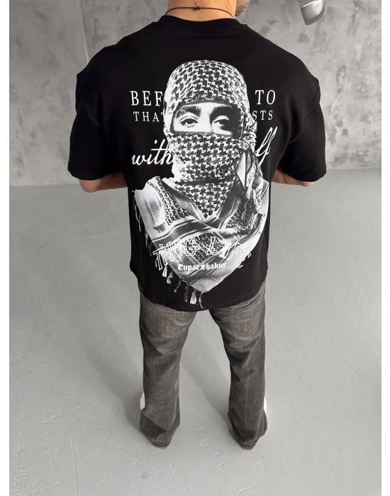 ERKEK Baskılı Oversize T-Shirt - Siyah