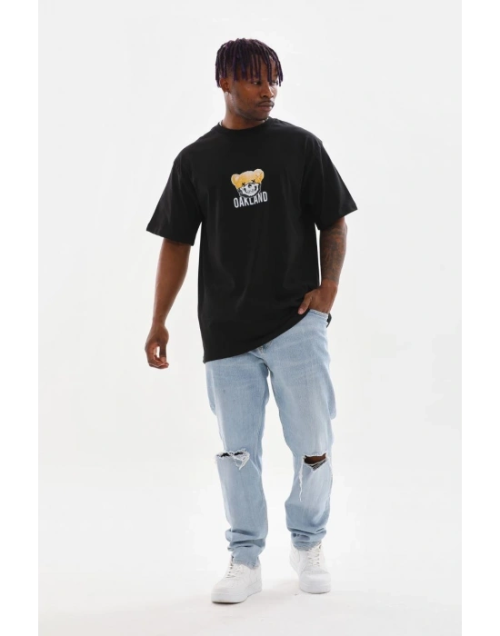 ERKEK Baskılı Oversize T-Shirt - Siyah