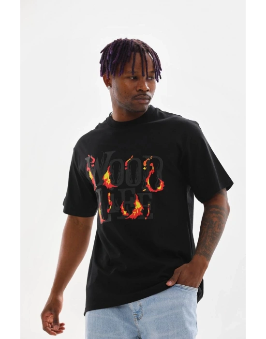 ERKEK Baskılı Oversize T-Shirt - Siyah