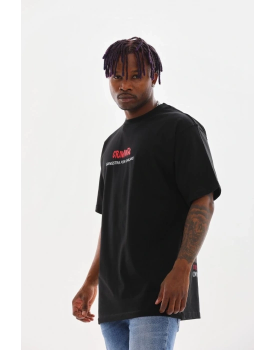 ERKEK Baskılı Oversize T-Shirt - Siyah