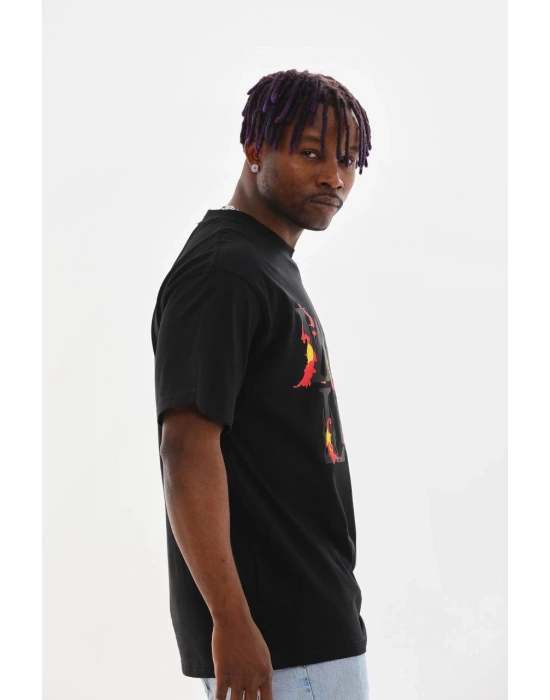 ERKEK Baskılı Oversize T-Shirt - Siyah