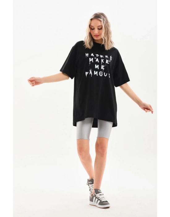 ERKEK Baskılı Oversize T-Shirt - Siyah