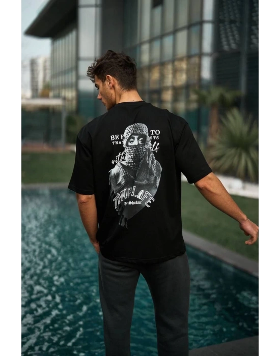 ERKEK Baskılı Oversize T-Shirt - Siyah