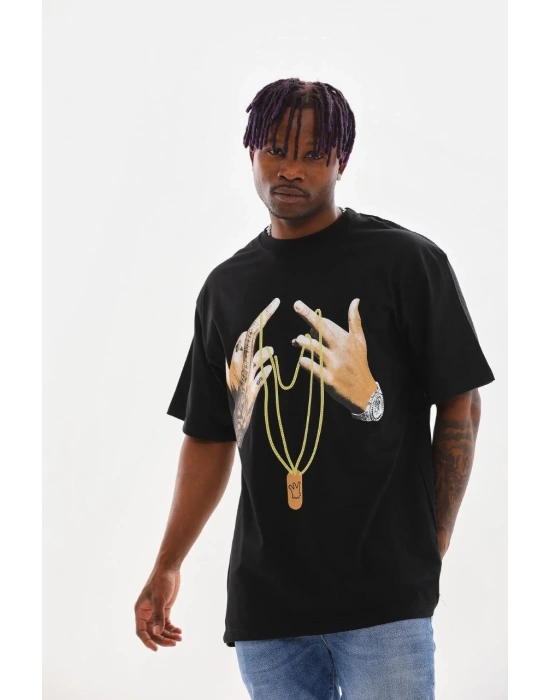 ERKEK Baskılı Oversize T-Shirt - Siyah