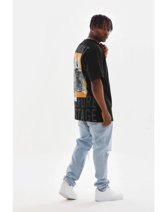 ERKEK Baskılı Oversize T-Shirt - Siyah