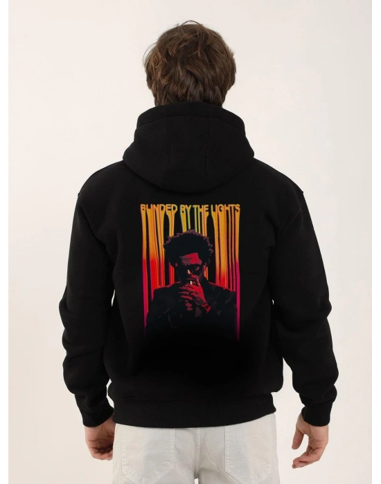 ERKEK Baskılı Oversize Üç İplik Kapüşonlu Sweatshirt - Siyah