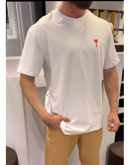 Erkek  Bisiklet Yaka Baskılı Oversize T-Shirt - Beyaz