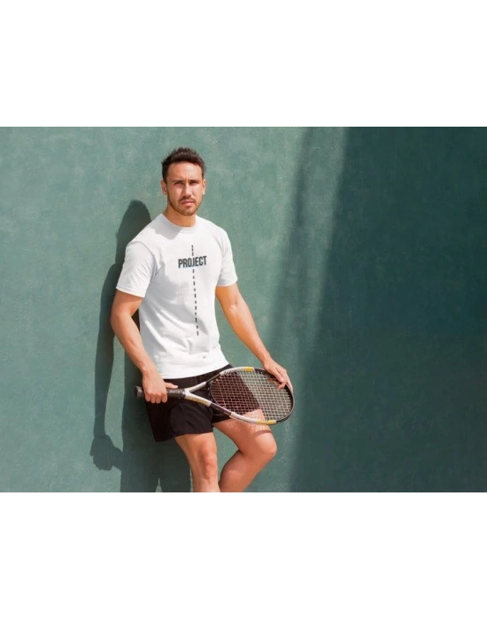 Bisiklet Yaka Baskılı  T-Shirt - Beyaz