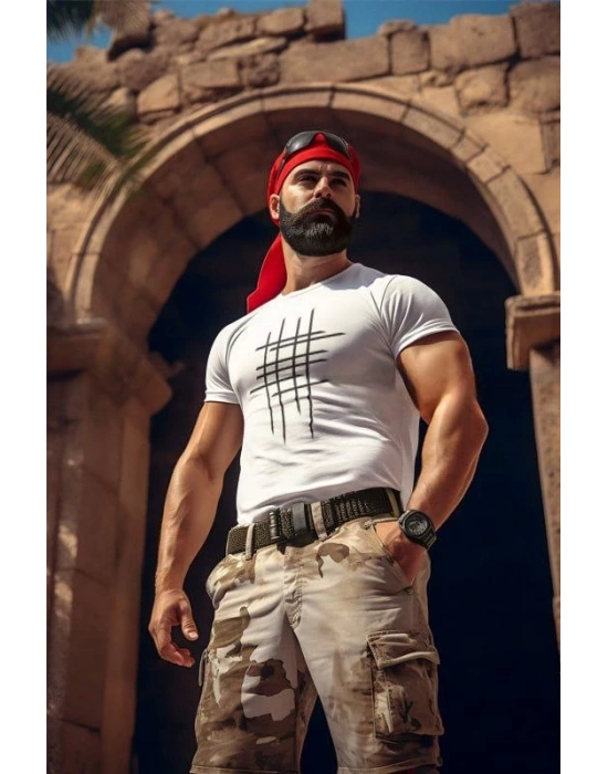 ERKEK Bisiklet Yaka Baskılı Oversize T-Shirt - Beyaz