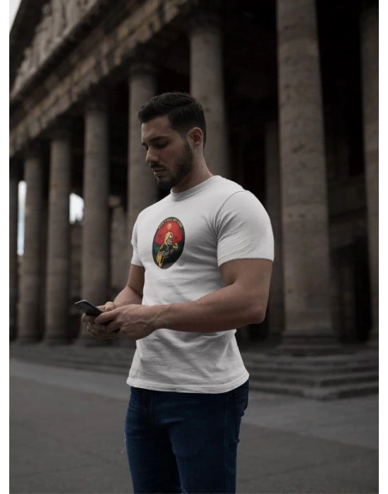 ERKEK Bisiklet Yaka Baskılı Oversize T-Shirt - Beyaz