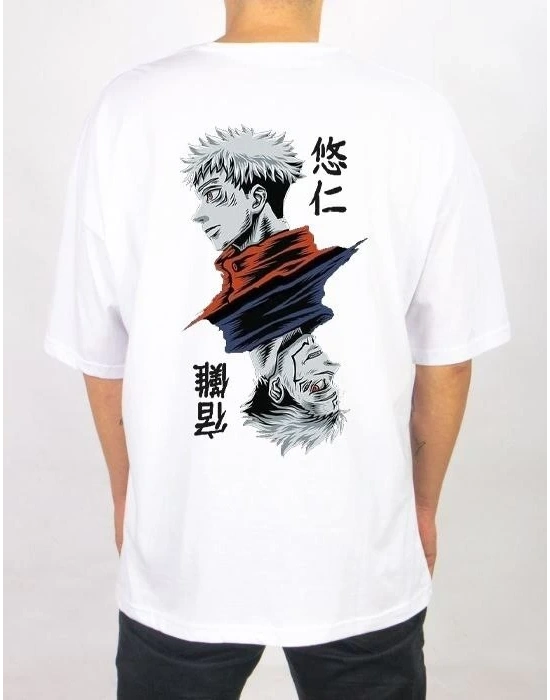 ERKEK Bisiklet Yaka Baskılı Oversize T-Shirt - Beyaz