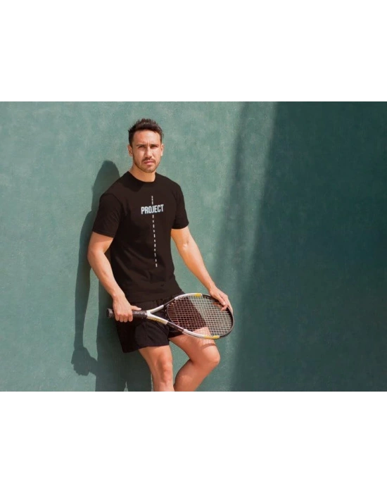 ERKEK Bisiklet Yaka Baskılı Oversize T-Shirt - Siyah