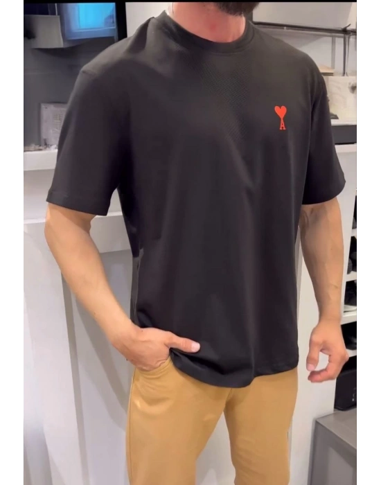 ERKEK Bisiklet Yaka Baskılı Oversize T-Shirt - Siyah