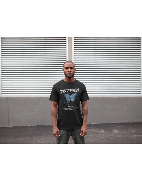 Bisiklet Yaka Baskılı T-Shirt - Siyah