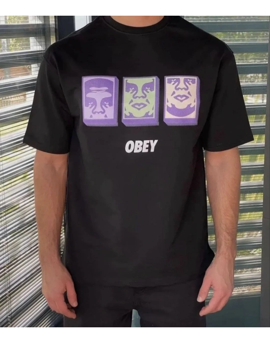 ERKEK Bisiklet Yaka Baskılı Oversize T-Shirt - Siyah