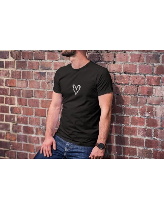 Erkek Bisiklet Yaka Baskılı Oversize T-Shirt - Siyah