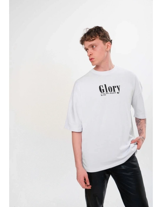 Erkek Bisiklet Yaka Baskılı Oversize T-Shirt - Siyah