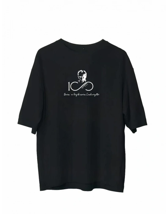 Erkek  Bisiklet Yaka Baskılı Oversize T-Shirt - Siyah