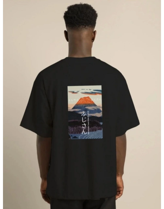 ERKEK Bisiklet Yaka Baskılı Oversize T-Shirt - Siyah