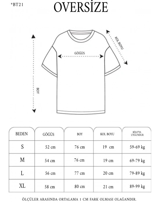 Unisex Bisiklet Yaka Baskılı Oversize T-Shirt - Siyah