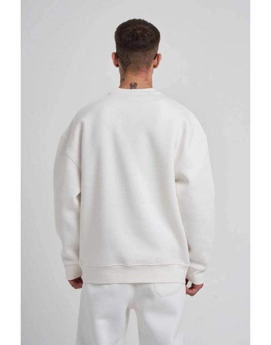 ERKEK Biskilet Yaka Üç İplik SweatShirt - Beyaz
