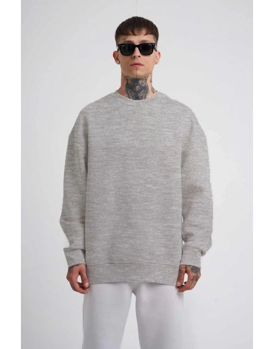 ERKEK Biskilet Yaka Üç İplik SweatShirt - Gri