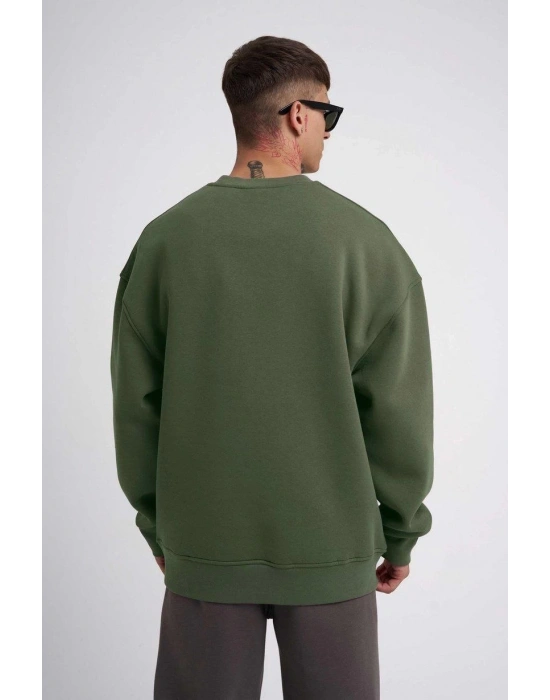 ERKEK Biskilet Yaka Üç İplik SweatShirt - Haki