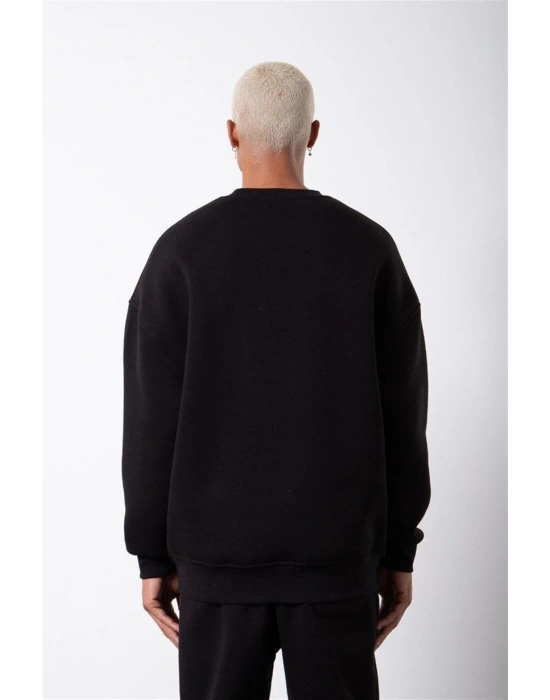 ERKEK Biskilet Yaka Üç İplik SweatShirt - Siyah