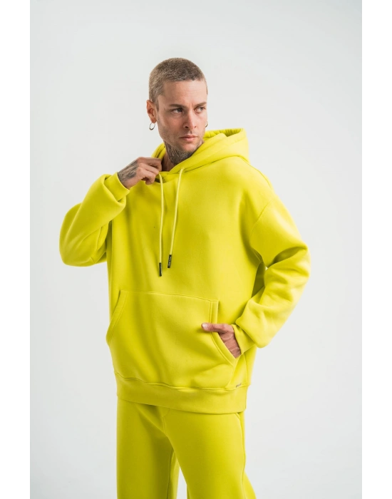 ERKEK Double Oversize Kapşonlu SweatShirt - Sarı