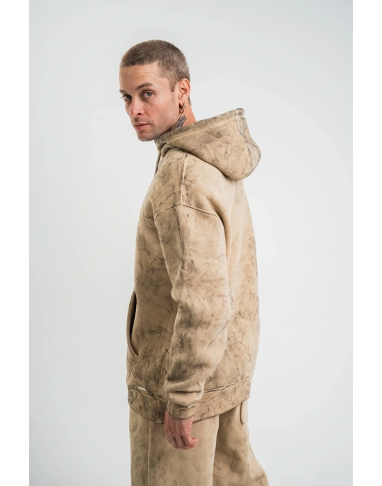 ERKEK Double Oversize Kapşonlu Yıkamalı SweatShirt - Bej