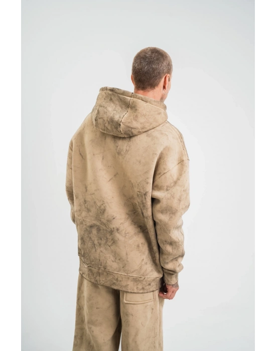 ERKEK Double Oversize Kapşonlu Yıkamalı SweatShirt - Bej