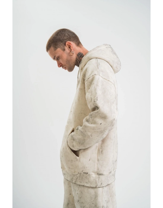 ERKEK Double Oversize Kapşonlu Yıkamalı SweatShirt - Krem