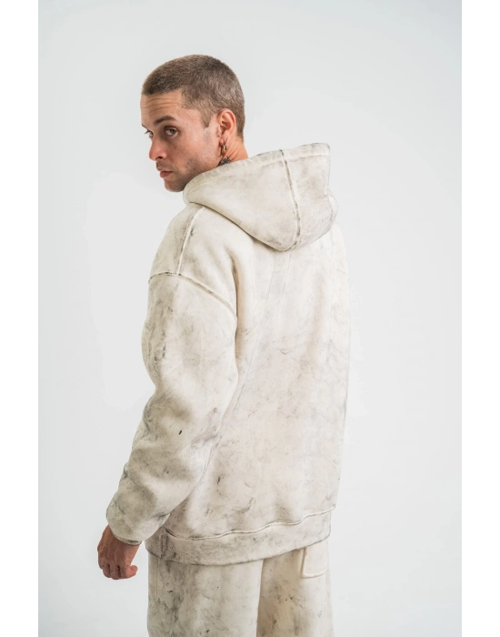 ERKEK Double Oversize Kapşonlu Yıkamalı SweatShirt - Krem