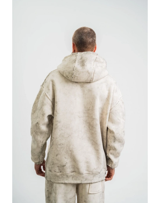ERKEK Double Oversize Kapşonlu Yıkamalı SweatShirt - Krem
