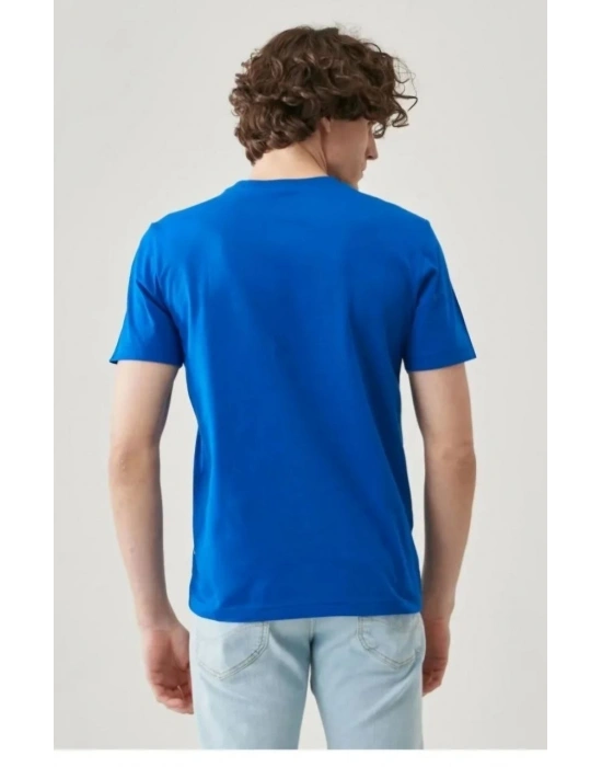 ERKEK Düz Biskilet Yaka Oversize T-shirt - Mavi