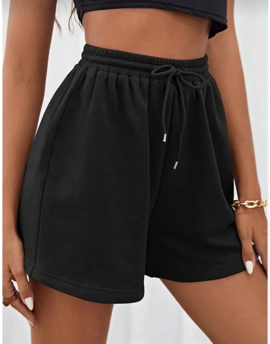 Unisex İki İplik Düz Oversize Şort - Siyah