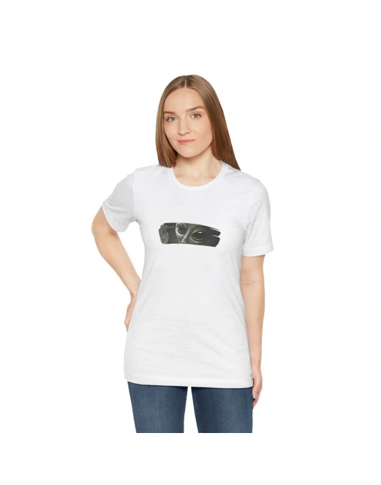 Kadın Bisiklet Yaka Baskılı T-Shirt - Beyaz