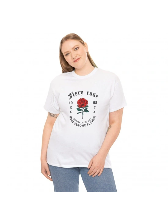 Kadın Bisiklet Yaka Baskılı T-Shirt - Beyaz