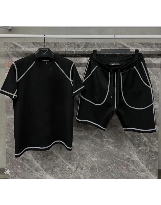 Unisex Karoyaka Dikişli Şortlu Takım - Siyah